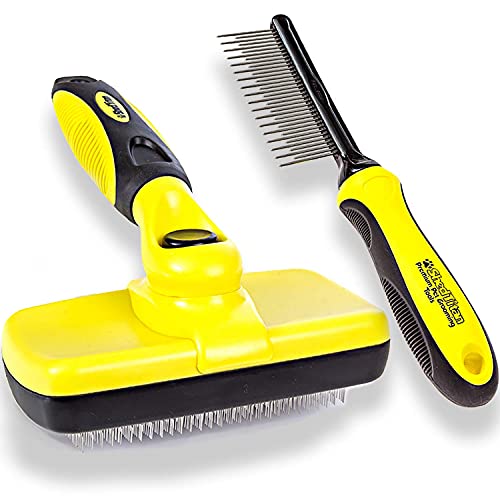 ShedTitan self Cleaning Slicker Brush & amp; Dematting pet Comb Value Kit - Easy, Ideal Slicker