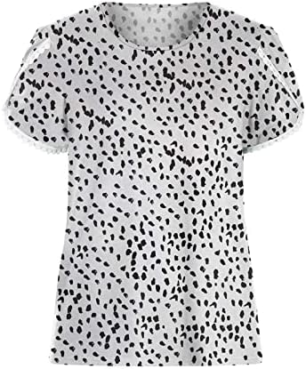 Vrhovi kratkih rukava za dame Crewneck Spandex Leopard Print Relapoženi fit ručak vrhovi majice