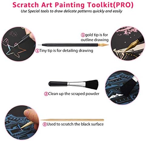 Scratch Art Rainbow Papir, Craft Art Mode: 4 listova sa 4 alata, DIY zanati zagrebne ploče, gravirajući umetnost