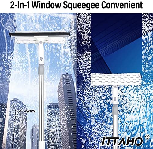ITTAHO okretni alat za čišćenje prozora, 2-u-1 prozorski prozor i mikrofiber sa šljokicama sa 53 nehrđajućim
