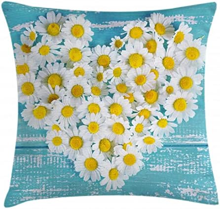 Poklopac jastuka za jastuk AMBESONNE Yellow i plavi bacanje, tratinčica u obliku srca Romantični ljubitelji CHAMOMMILE