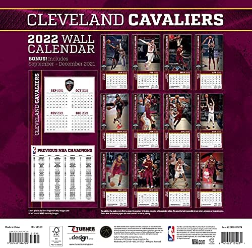 Turner Sports Cleveland Cavaliers 2022 12x12 Timski zidni kalendar