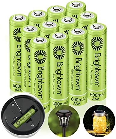 Brightwn 12-pack punjive AAA baterije, 600mAh NIMH Precharged trostruko solarne baterije za solarne