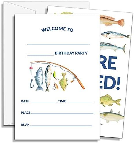 Doqpo ribolovni rođendan pozivnice, pozivnice za ribolov, ribljem rođendani poziv za dječake djevojke, rođendanske