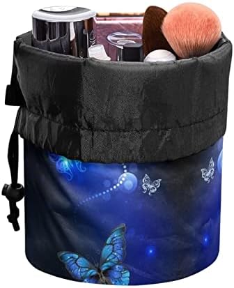 Poceacles torba za šminkanje s plavim leptir printom za žene, sklopiva kozmetička torbica Prijenosna