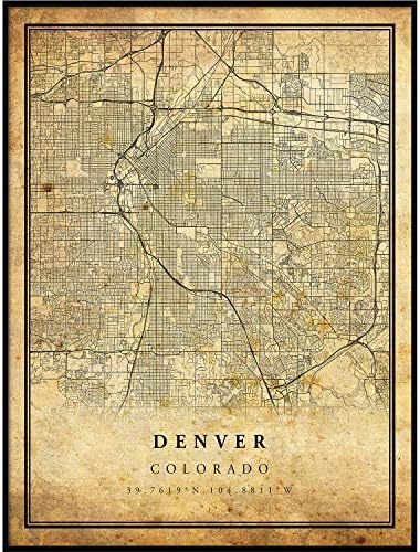 Karta Denvera Vintage Style poster Print | grafike starih gradskih umjetničkih djela | Kućni