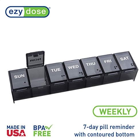 Ezy DOSE sedmični Organizator pilula, vitaminski planer i kutija za lijekove, veliki pretinci, Crni, proizvedeni