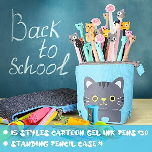 Gersoliel 30 komada Slatka mačka olovka sa olovkom Case Cartoon Cat olovka Kawaii Cat olovke crne