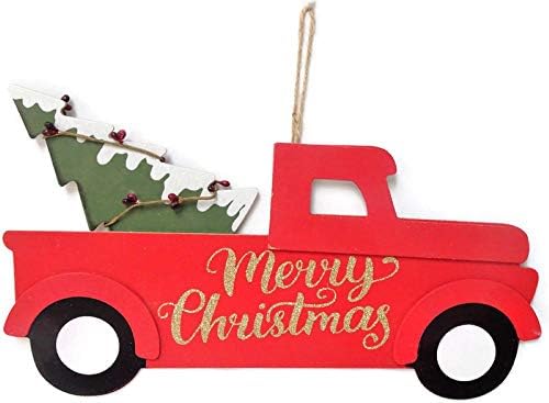 Sretan božićni crveni kamion Vintage Decor Wood potpisao sa prednjim vratima Zidna kućišta Kuhinjski