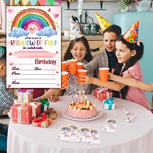 Lefohlon Rainbow Rođendan, 20 pozivnica sa kovertama, dječji rođendanski pozivnici za muškarce