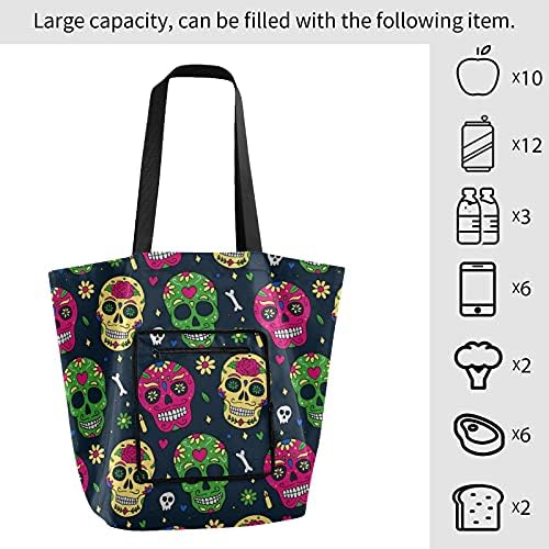 Happy Halloween Skull Pumpkins Flower akvarel sklopiva torba za rame za višekratnu upotrebu torba za