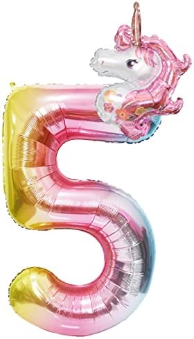 Keriloo 40 inčni dugi broj 5 balona sa odvojivom jednorog foliju helium digitalna šarena strana rođendan