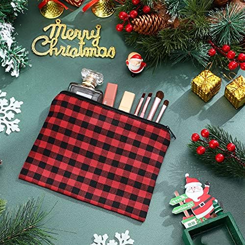 6 komada božićne vrećice za šminku Buffalo plaid platnene kozmetičke torbe Višenamjenska točka