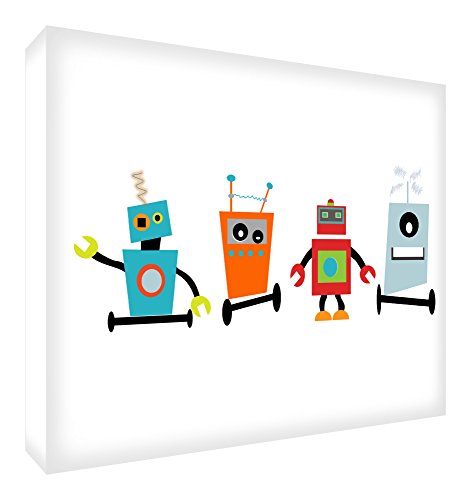 Feel Good Art Thick Solid Faced, DesignHappy Robots, Multi-Colour Medio - 40 x 30 x 4 cm Multiboloured