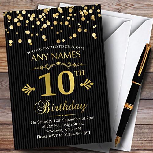 The Card Zool Gold Confetti Crni prugasti 10. personalizirani pozivnice za rođendan