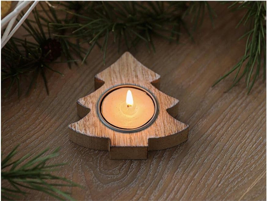 Set od 3 ukrasa za Božićnu čajnu svijećnjak Wood Star pahuljica u obliku svijećnjaka, božićno
