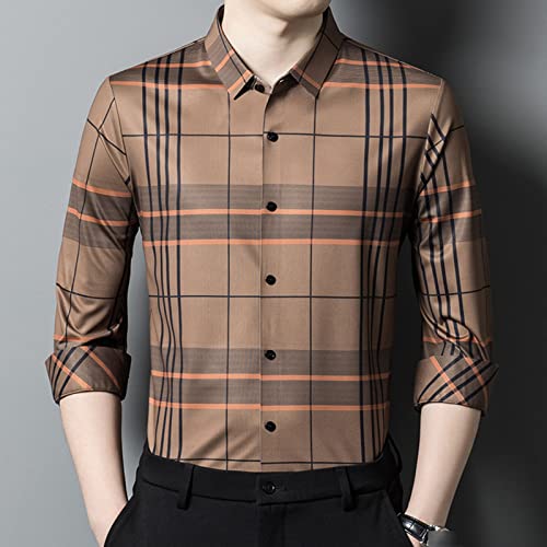 Muška prugasta haljina košulja Regularna fit gumba niz poslovne košulje karirane košulje s dugim rukavima