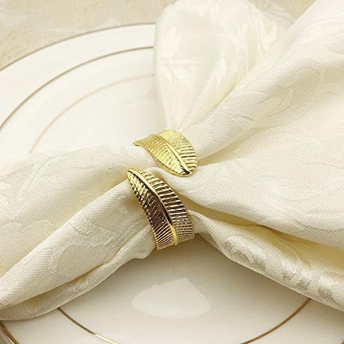 PDGJG 12pcs / lot Zlatni listovi prstenovi salveta zlatni list kršteni bangle metalni salvetni držač vjenčanih