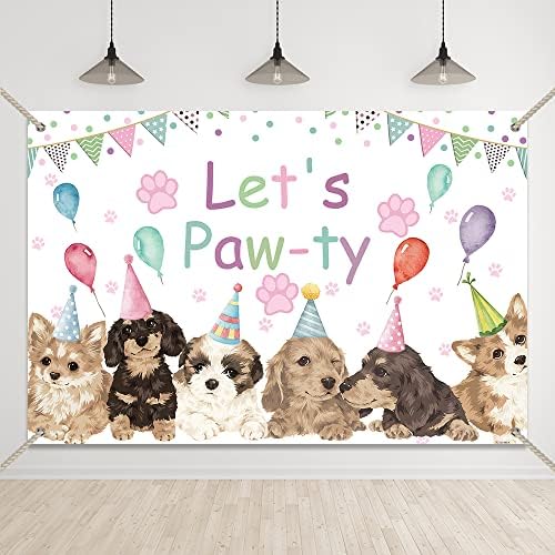 Crefelimas Puppy Happy Birthday Backdrop Let's Paw-Ty dekoracije za pse pozadina Pets Birthday Cake