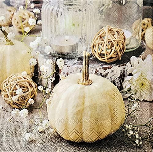 40-CT 13x13 Jesen papir salvete | Elegantni odmor za odmor - bijela bundeve, cvijeće, svijeće