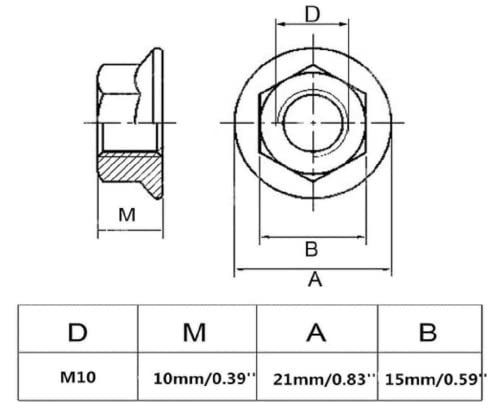 Ruoxian 8 kom 304 šestougaone prirubnice od nerđajućeg čelika 10mm prirubnička matica sa 1,25 metričkog