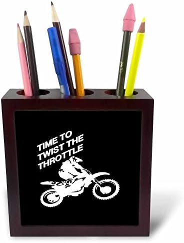 3dRose vrijeme za okretanje Gasa van ceste Motocross Biker držači olovki s bijelim pločicama