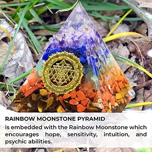 Nova inspirativna orgonitska piramida za uspjeh | Rainbow Moonstone orgone piramide za anti-stres - smirenost