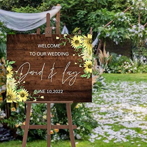 Vjenčanje Welcome Sign Wood Burgundija Suncokret mladenka i mladenka Država Vjenčani ukrasi