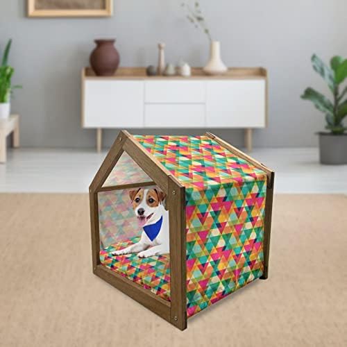 Kuća savremene drvene kućne ljubimce, šareni geometrijski uzorak sa apstraktnim dijamantskim trouglovima