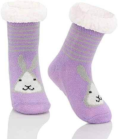Durio Kids Slipper Čarape za djevojke Dječake Debele ugodne nejasne čarape Životinjske proklizane čarape s toplim