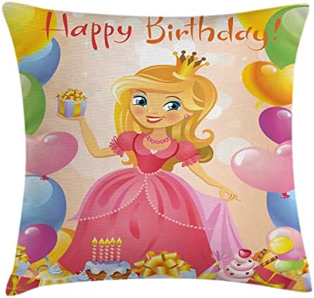 Poklopac jastuka za rođendan AMBESONNE, rođendanska djevojka crtana tematska slika sa srcima i
