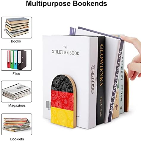 Njemačka Paisley Zastava Drvo Bookends Non-Skid dekorativni držač knjiga Book stop police za teške knjige