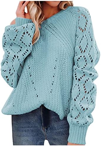 Ženski džemperi Ležerne prilike u boji šuplji okrugli vrat dugih rukava pletene džemper vrat pleteni džemper