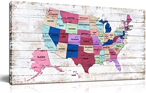 ZHAOSHOP Pink Wall-Art za spavaću sobu - Sjedinjene Države mapa dekor spavaće sobe za djevojčice