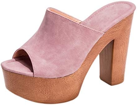 VUNAHEY ženske casual sandale okrugle trske platforme Chunky High Heel Slingback Elegent Dressy