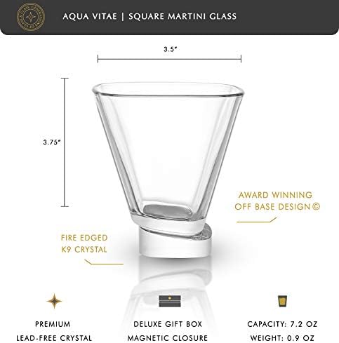 JoyJolt Aqua Vitae Martini staklo Set 2. Kristalno stakleno posuđe, Polukvadratne čaše za piće sa