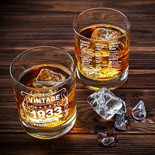 Staromodne naočare-1933-Vintage 1933 Old Time Information 10.25 oz Whisky Rocks Glass-90th Birthday