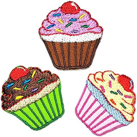 Umama Patch set od 3 mini šarene cupcakes Emneided gvožđe na Appyque Patch Cupcake retro vilinski