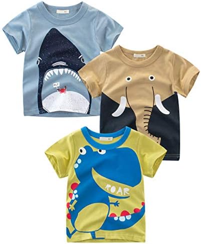DEEKEY Toddler Little Boys 3-Paket Outfit Crew vrat kratke rukave majice sa prsima Print Top Tee