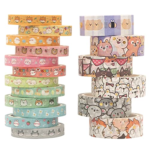 Aeborn Kawaii animal Washi Tape-18 rolni slatki tanki Washi Tape Set sa mačkom, Corgi psom, zekom,