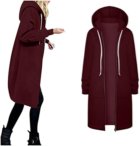 Wocachi jakna za žensku dugu plus veličine, ležerni džepovi Zip up dukseve Fleece Tunic Duks jesen zimski kaput