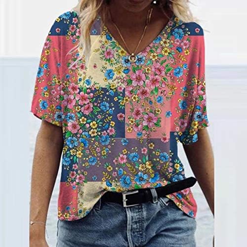 Modna štampana majica za žene preko šarenih bluza cvjetnog uzorka ljetni V izrez kratki rukavi