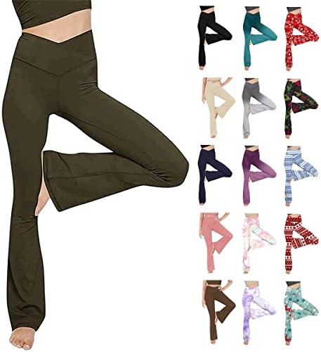 Tyto Ženska bljeskalica joga hlače v Crossover visokog struka Flarne Workout hlače hlače crno široke noge joga