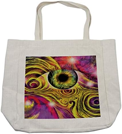 Ambesonne psihodelična torba za kupovinu, hipi halucinatorno oko u živim bojama sa grafikom optičkih