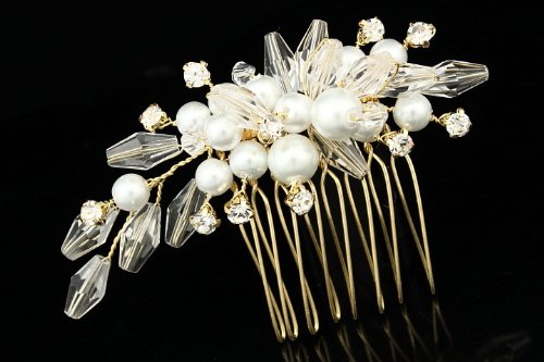 Crystal Pearl Cvjetni buket Bridal Wedding Tiara češalj za kosu - pozlaćeni kristali zapisanog