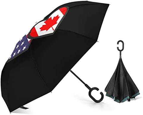 Srca Američka kanadska Zastava Inverted Umbrella Windproof Reverse Folding Umbrella sa ručkom u obliku