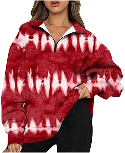 Ženske prevelike polu-zip pulover dugih rukava dugih rukava četvrti Zip Duks duks tinejdžerke Devojke