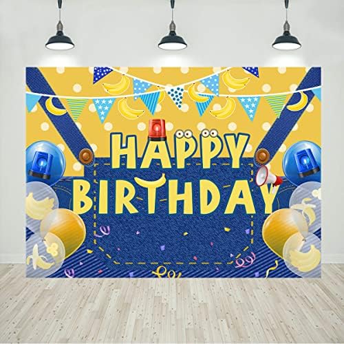 Žuta Happy Birthday Backdrop Cartoon Balloon Flag Cowboy Banana Rođendanska fotografija ukrasi za pozadinu