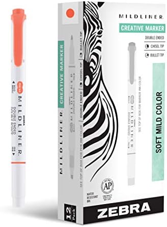 Zebra olovka Mildliner dvostruko završio set markera, široki i fini točki savjeti, blagi vermilion tinta, 12-pakovanje