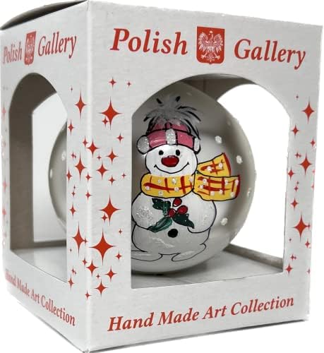 Poljski Galerija Božić Ornament, snjegović, Duvano Staklo loptu 3 inča